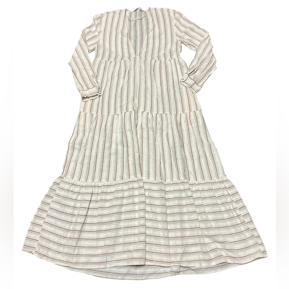 Zara Women's Striped Kafkan Tiered Midi Dress Size XS